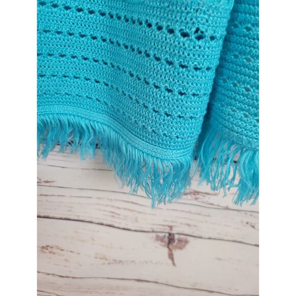 Talbots Light Blue Open Front Knit Fringe Cardigan Sweater Women's Size Large - Picture 7 of 9